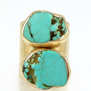 Gold Turquoise Ring, Cuff Ring, Raw Gemstone Ring, Gold Band Ring, Turquoise Ring Wide Band Gold Ring,Statement Turquoise ring, Turquoise.