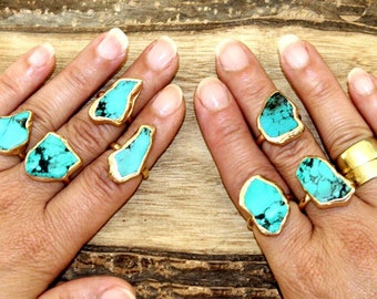 Raw Turquoise Ring: Gold Plated Gemstone, December Birthstone