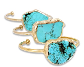 Raw Turquoise Cuff Bracelet: Gold/Silver Plated Gemstone Jewelry