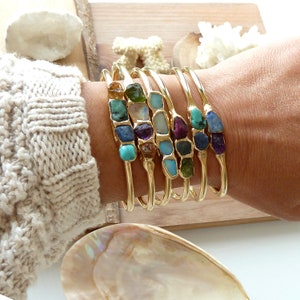 Personalized Bracelet, Gemstone Bracelet, Birthstone Bracelet, Raw Stone Bracelet, Gold Cuff Bracelet, Personalized Jewelry, Gemstone Cuff. image 3