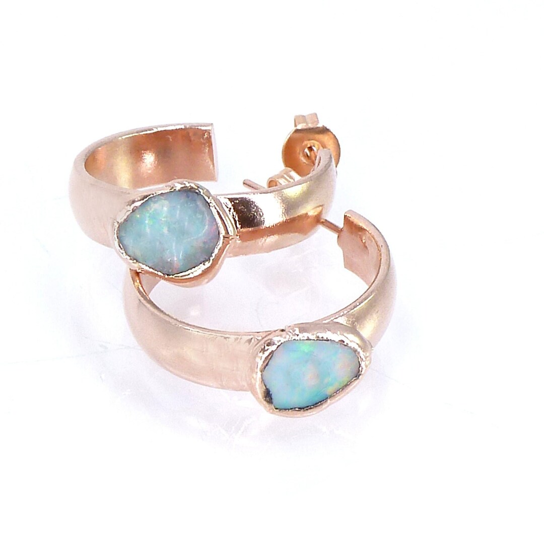 Rose Gold Opal Dangle Earrings Opal Earrings Crystal Hoop - Etsy