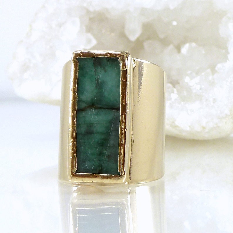 Raw emerald ring Raw gemstone ring Emerald stacking Emerald | Etsy