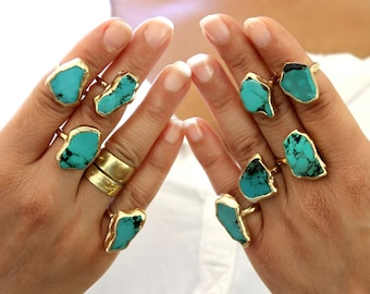 Turquoise Ring, Best Gift, December Birthstone Ring, Personalized Jewelry Rings, Gift For Her, Boho Birthstone Gift For Women, Raw Stone.