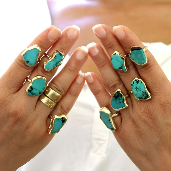 Bague turquoise, meilleur cadeau, bague de naissance de décembre, bagues bijoux personnalisés, cadeau pour elle, cadeau de pierre de naissance bohème pour femme, pierre brute.
