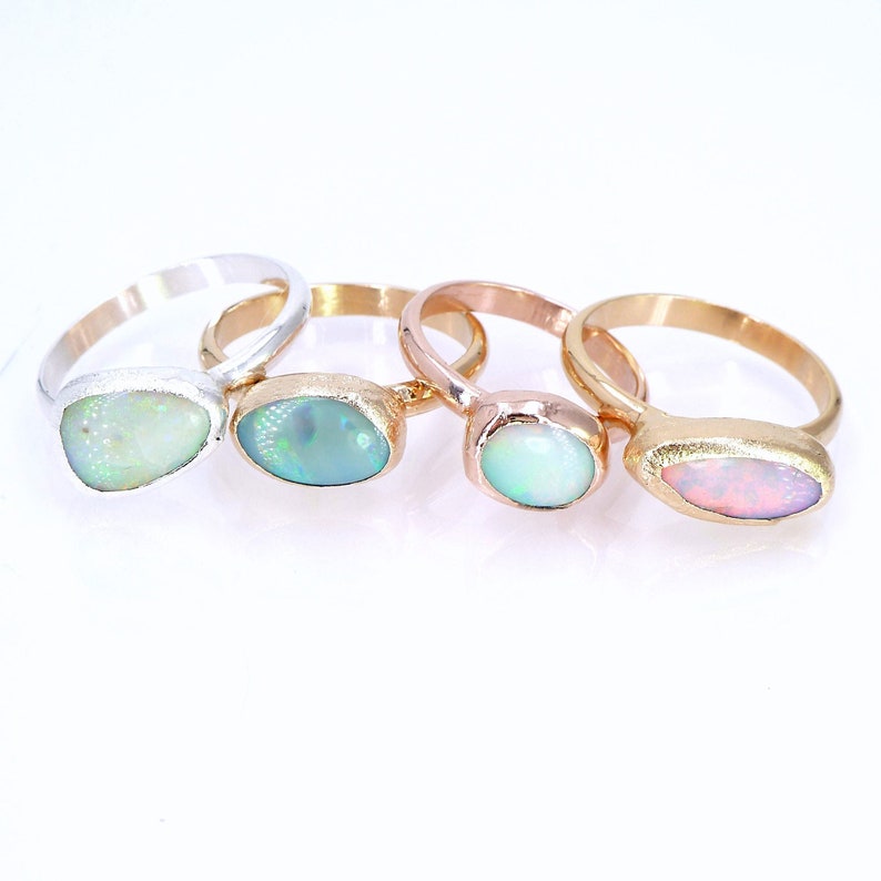 Opal Ring, Raw Opal Ring, Gold Ring, Opal, Stacking Ring, Stone ring, Raw Stone Ring, Gemstone Ring, Stackable Ring, October Birthstone. image 5