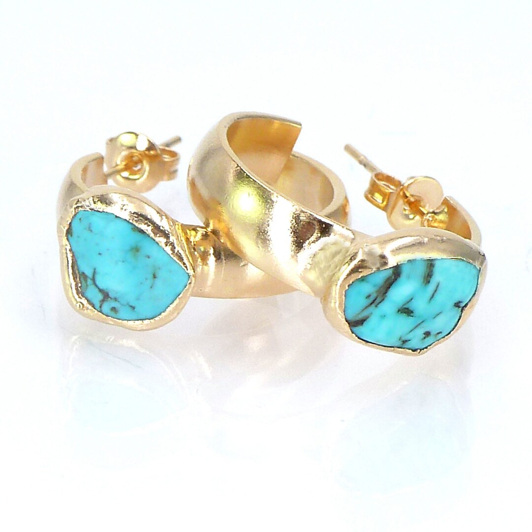 Turquoise Earrings Turquoise Hoop Earrings Gold Hoop - Etsy