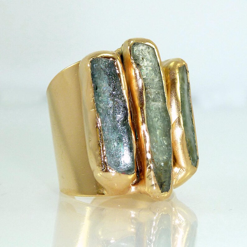 Kyanite Ring, Raw Gemstone Ring, Cocktail Ring, 24K Gold Adjustable Wide  Band Ring, Gold ring, Statement Kyanite Ring, By Inbal Mishan. 