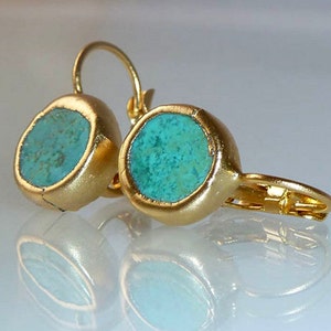 Turquoise earrings, birthday gift for her earrings, Unique Gift, Gift For Women, Simple Everyday, Gold fashion earrings,handmade jewelry. image 3