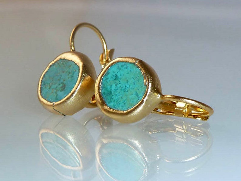 Turquoise earrings, birthday gift for her earrings, Unique Gift, Gift For Women, Simple Everyday, Gold fashion earrings,handmade jewelry. image 3