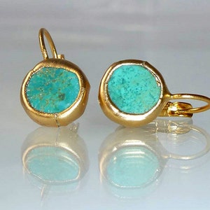 Turquoise earrings, birthday gift for her earrings, Unique Gift, Gift For Women, Simple Everyday, Gold fashion earrings,handmade jewelry. image 2