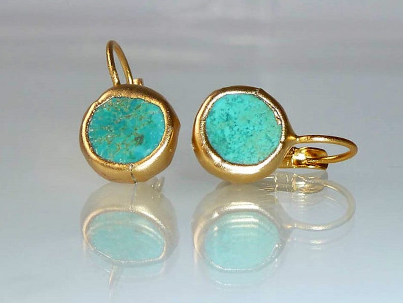 Turquoise earrings, birthday gift for her earrings, Unique Gift, Gift For Women, Simple Everyday, Gold fashion earrings,handmade jewelry. image 2