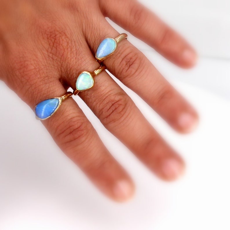 Opal Ring, Raw Opal Ring, Gold Ring, Opal, Stacking Ring, Stone ring, Raw Stone Ring, Gemstone Ring, Stackable Ring, October Birthstone. image 8