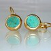Turquoise earrings, Unique Gift, Gift For Women, simple everyday, ocean jewelry,framed stone, Gold post fashion earrings. 