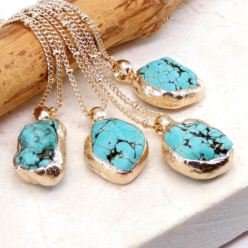 Turquoise Necklace, Gold Layering Gemstone Necklace, December Birthstone Necklace, Handmade Turquoise Necklace, Raw Stone Jewelry, Turquoise image 7