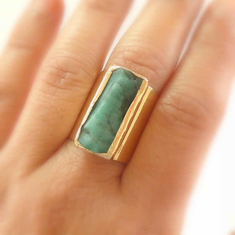 Raw emerald ring, Raw gemstone ring, Emerald stacking, Emerald gold ring, Emerald crystal ring, Emerald ring, Cocktail Ring, Birthstone ring image 4