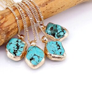Turquoise Necklace, Gold Layering Gemstone Necklace, December Birthstone Necklace, Handmade Turquoise Necklace, Raw Stone Jewelry, Turquoise imagem 4