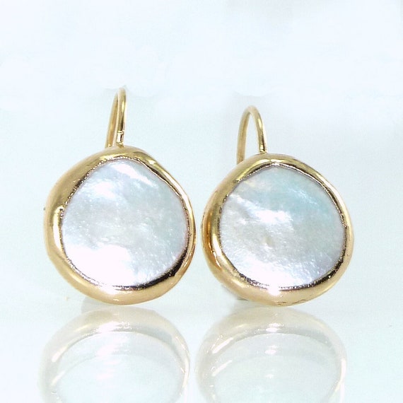 Handmade Gold Plated Coin Pearl Dangle Earrings: Summer Jewelry