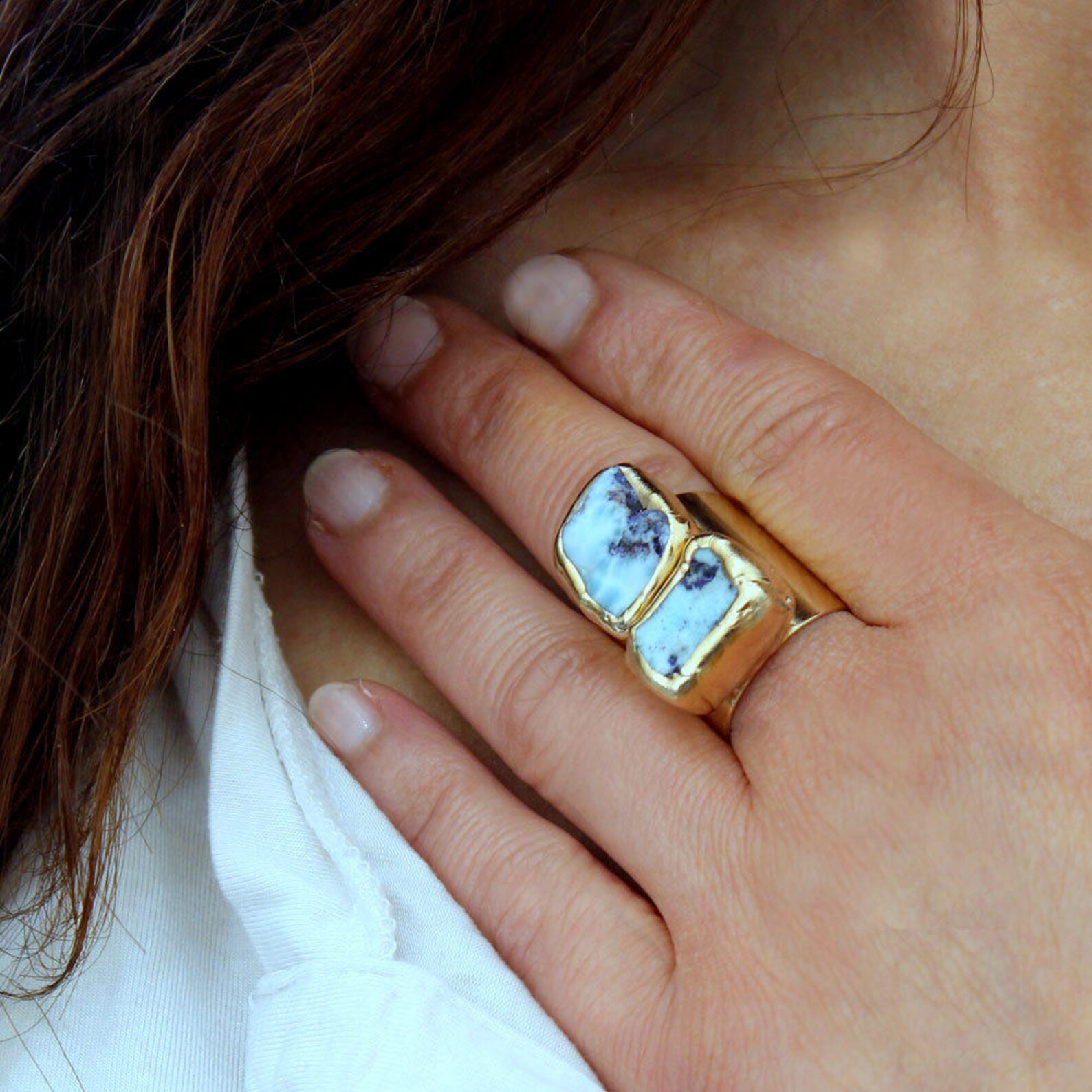 Larimar Ring Raw Larimar Ring Wide Band Ring Gemstone Ring Etsy