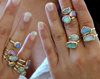Raw Opal Ring, Mother, Opal,Gift For Women,Opal Ring,Stacking Ring, October Birthstone Ring,Gemstone Ring,Gold Ring,Raw Crystal Ring, Gift.