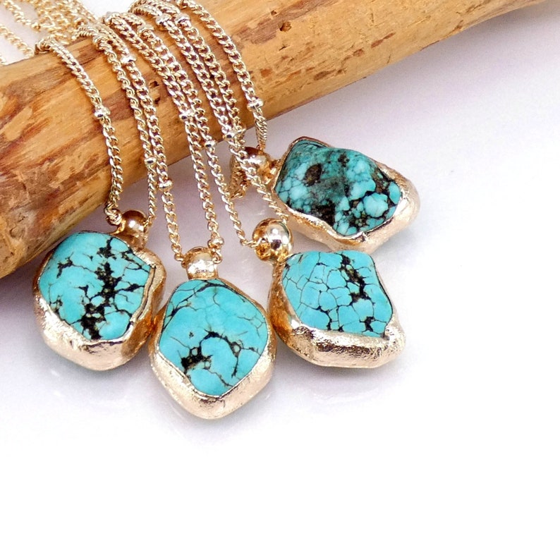 Birthstone Necklace, Turquoise Necklace, December Birthstone Jewelry, Turquoise Gold Layering Necklace, Girlfriend Gift, Beach Wedding. image 1