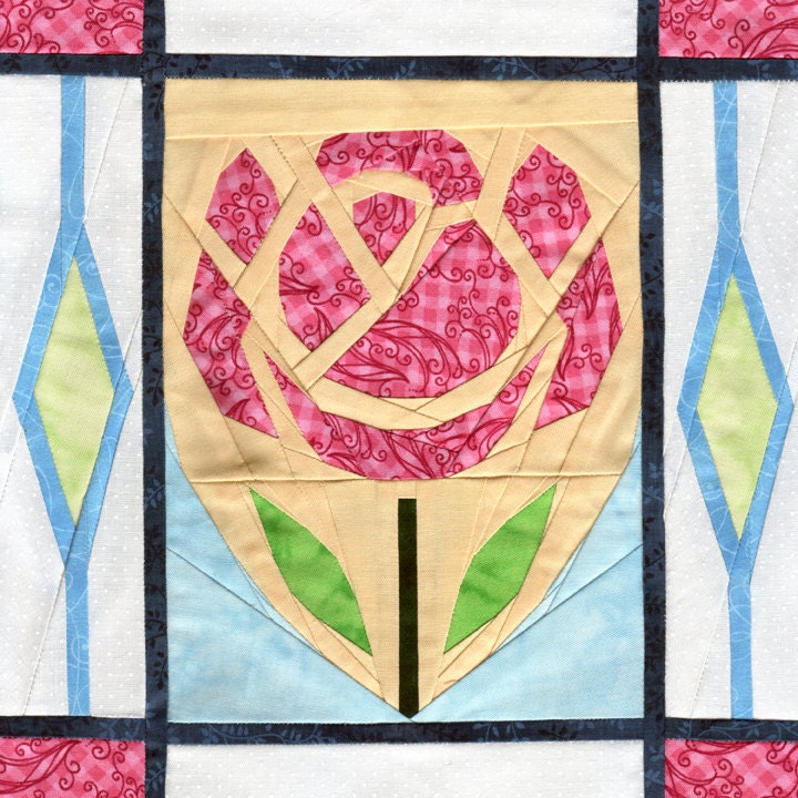 English Rose Paper Piecing stained glass flower quilt Etsy