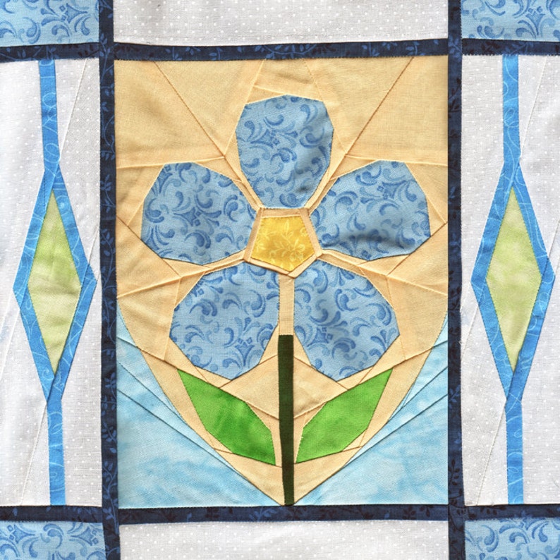 Irish Flax Paper Piecing stained glass flower quilt pattern Etsy
