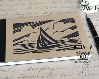 Summer Sailboat Journal Notebook– Handmade Lay-Flat Sketchbook, Blank Pages, No Ghosting, No Bleeding