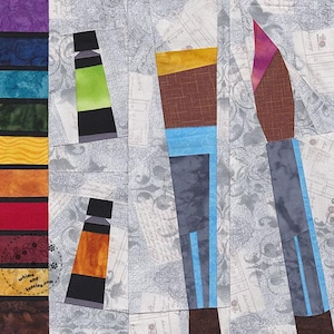 Artist Paintbox Paper Piecing Quilt Pattern with Paintbrush and Paint tube | Foundation Piecing | Teachers and Artists Back to School Gift