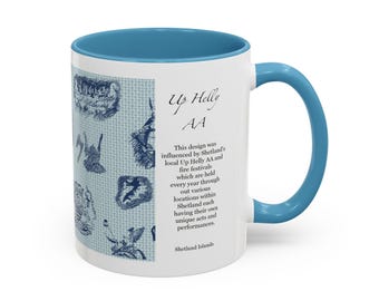 Viking Coffee Mug, Norse History, Hand Illustrated, Shetland Heritage, Blue Viking Festival Mug, Gift for History Buffs, Unique Drinkware,