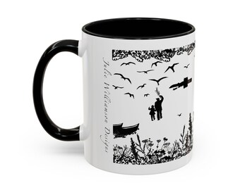 Black Mug, Black Illustrated mug, Coastal Mug, Seaside Mug, Fathers Day Gift, Shetland Islands Mug, Grandad Mug, Gift for Dad, Gone Fishing,