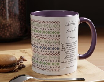 Purple Fair Isle, Patterned Mug, Hand Drawn, Geometric Design, Quirky and Fun, Accent Mug, Multicoloured Mug, Coffee Cup for Holidays