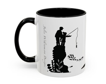 Gone Fishing Mug, Line Fishing Mug, Harbour Porpoise, Seaside Mug, Shetland Gift, Nautical Mug, Fathers Day Mug, Black Silhouette Mug