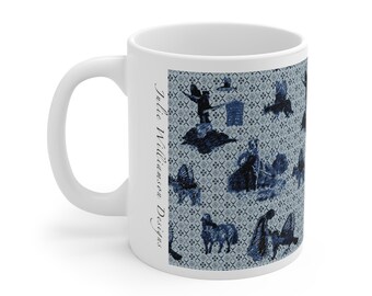 Mug, Surreal Art, Gothic Animals, Flying Fish, Hand Illustrated Design, Weird and Wonderful, Animal Head human body, Dark Art, Dream World