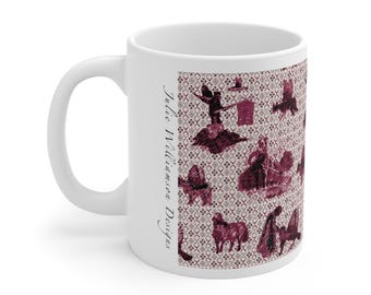 Wine Mug, Surreal Art, Gothic Animals, Flying Fish, Hand Illustrated, Weird and Wonderful, Animal Head human body, Dark Art, Dream World
