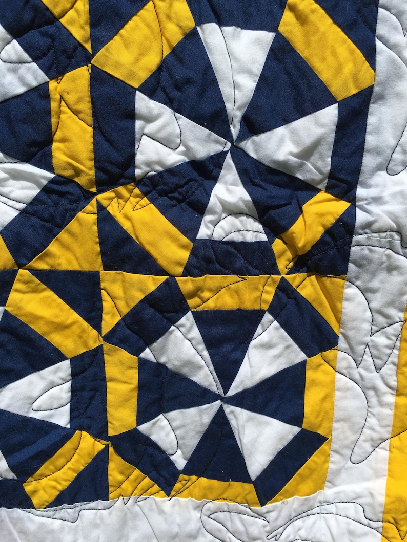 Navy Yellow and White Quilt Beach Quilt Doliphin Quilt Etsy