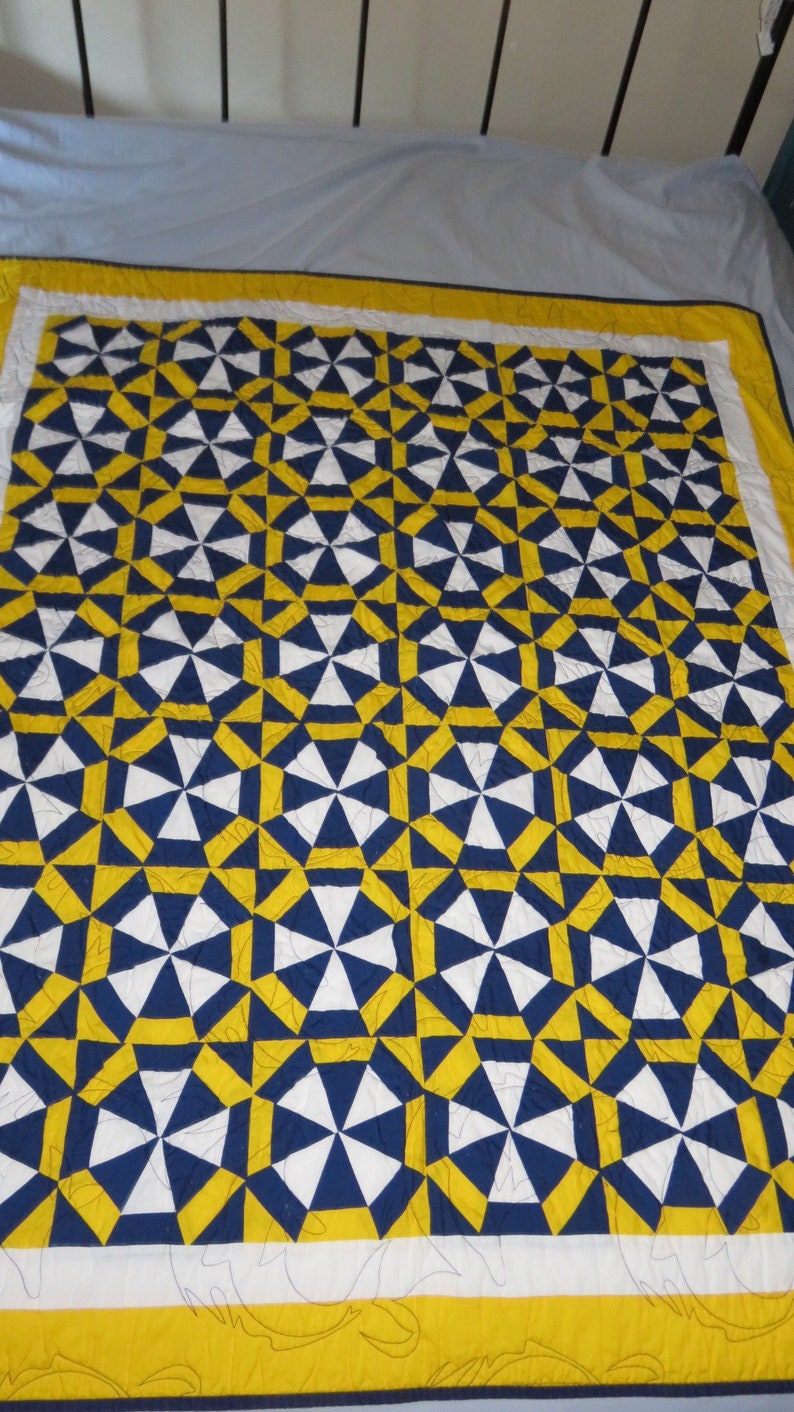 Navy Yellow and White Quilt Beach Quilt Doliphin Quilt Etsy