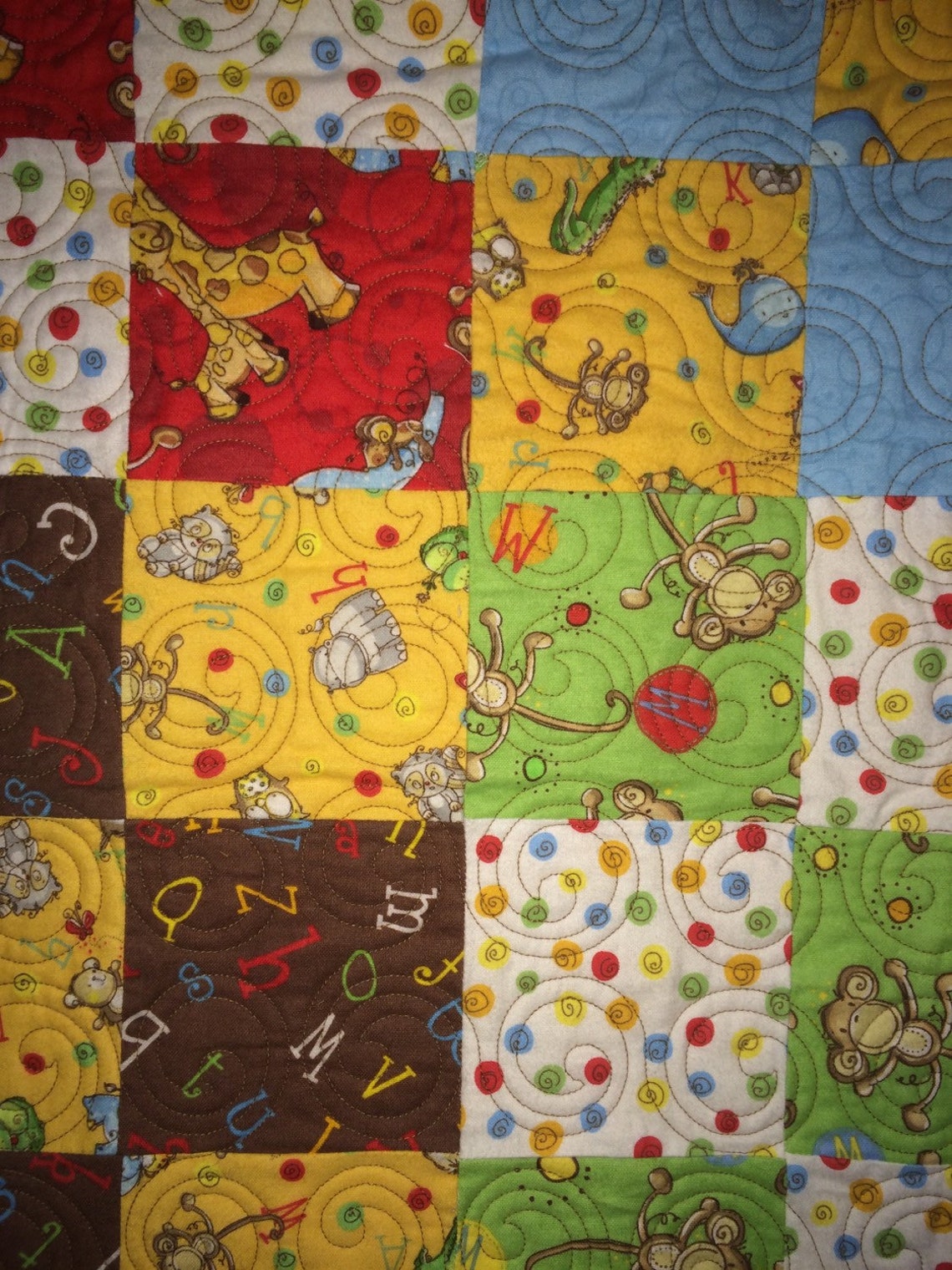 Baby Blanket Gender Neutral Abc's Quilt Animal Quilt Etsy