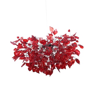 Ceiling Light Fixture - Red Hanging chandeliers with flowers and leaves for Dining Room, bedroom or living room.