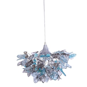Lighting hanging chandeliers with blue and gray color flowers and leaves, for Dining Room, hall or bedroom.