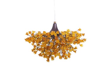 Yellow Chandeliers with flowers, yellow hanging lamp for living room