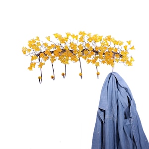 Unique hooks Coat Rack, Wall Hook with yellow resin flowers and leaves, decorative wall hanger.