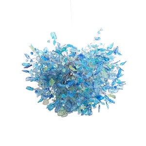 Ceiling chandelier with flowers and leaves at sea color, flowers lights for Dining Room, statement lighting