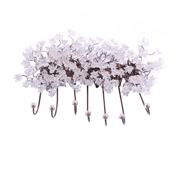 Unique hooks Coat Rack, Wall Hook with clear transparent resin flowers and leaves, decorative wall hanger.