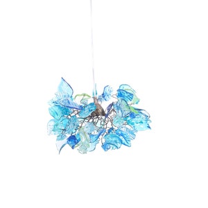 Pendant light with sea color flowers and leaves, hanging chandelier for bedroom, children room entry way.