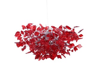 Ceiling Light Fixture - Red Hanging chandeliers with flowers and leaves for Dining Room