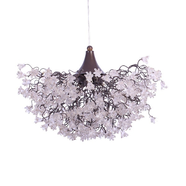 Hanging Chandelier, Modern light fixture with Transparent flowers elegant Light for Dining table or living room or bedroom.