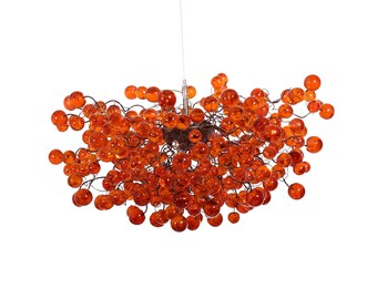 Large Modern Hanging chandeliers with orange Transparent bubbles - globe light fixture for Dining Room