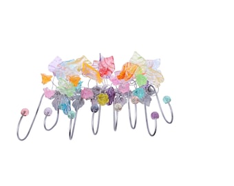 Coat rack, Wall Hook with Pastel resin flowers and leaves and , decorative wall hanger.