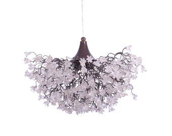 Hanging Chandelier, Modern light fixture with Transparent flowers elegant Light for Dining table or living room or bedroom.