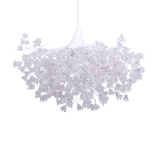 Elegant Chandelier with White Clear Flowers | Stunning Hanging Light for Living or Dining Room | Unique and Beautiful Resin Flower Lamp
